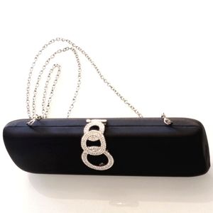 NWOT CRYSTAL BLK SATIN EVENING CLUTCH CROSSBODY by INC